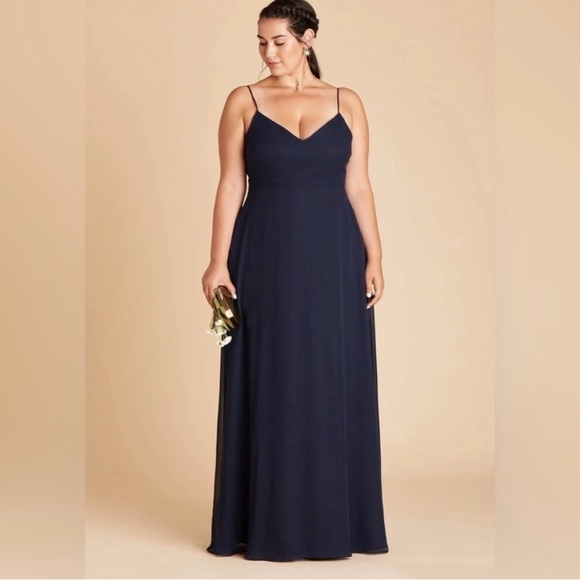 Birdy Grey 2X Navy Devin Chiffon Bridesmaid Formal Gown Dress Detachable Sleeves - Picture 2 of 13